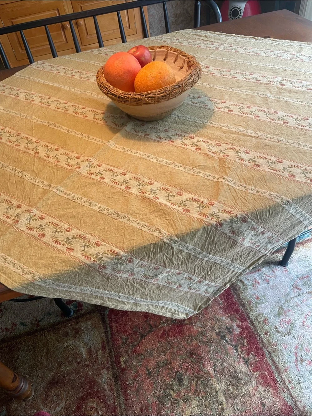 Vintage Square Tablecloth 47x47 Floral Stripe Woven Cotton Blend Farmhouse Boho
